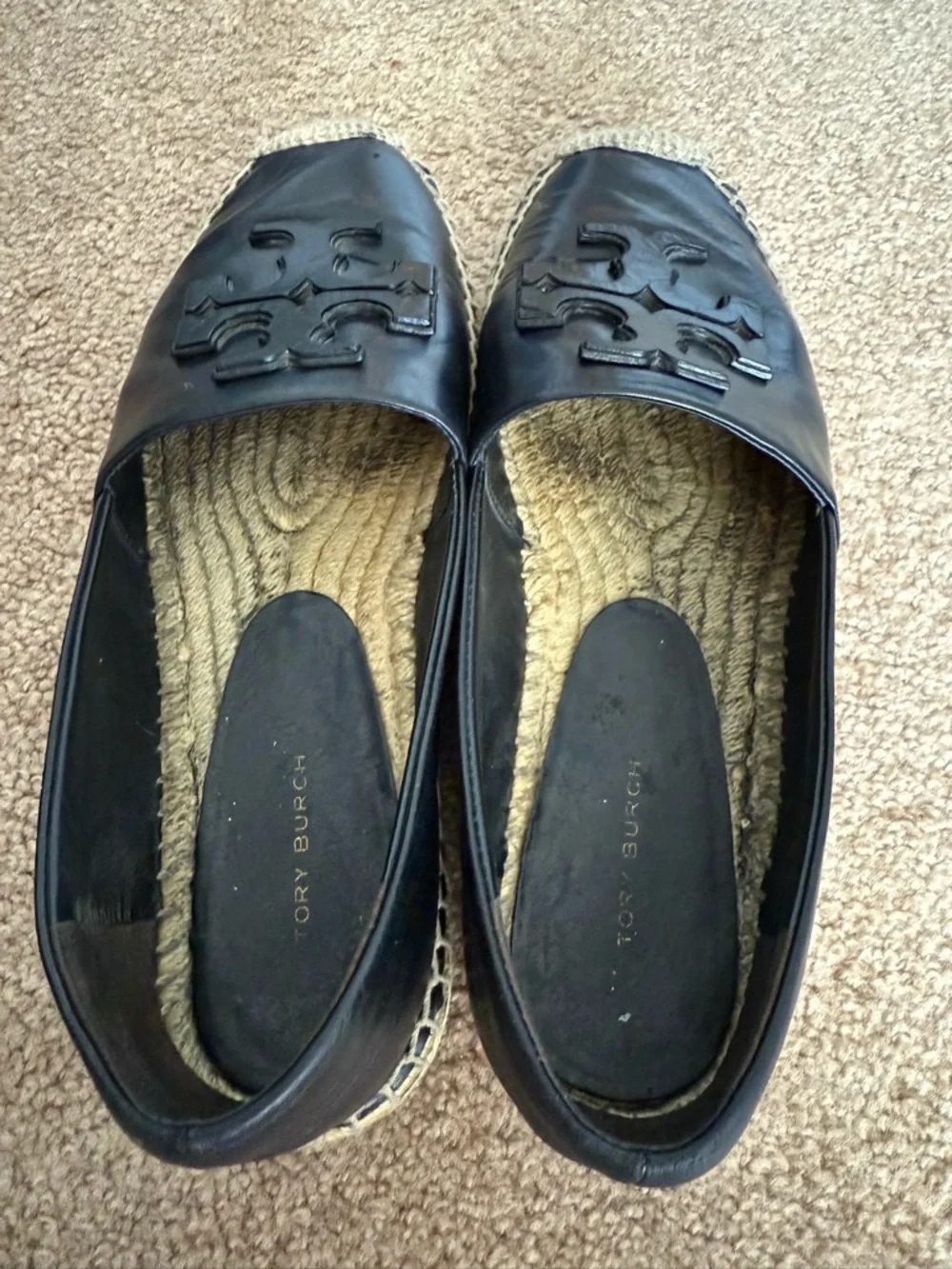Tory Burch Ines Platform Black Leather Espadrille Flat